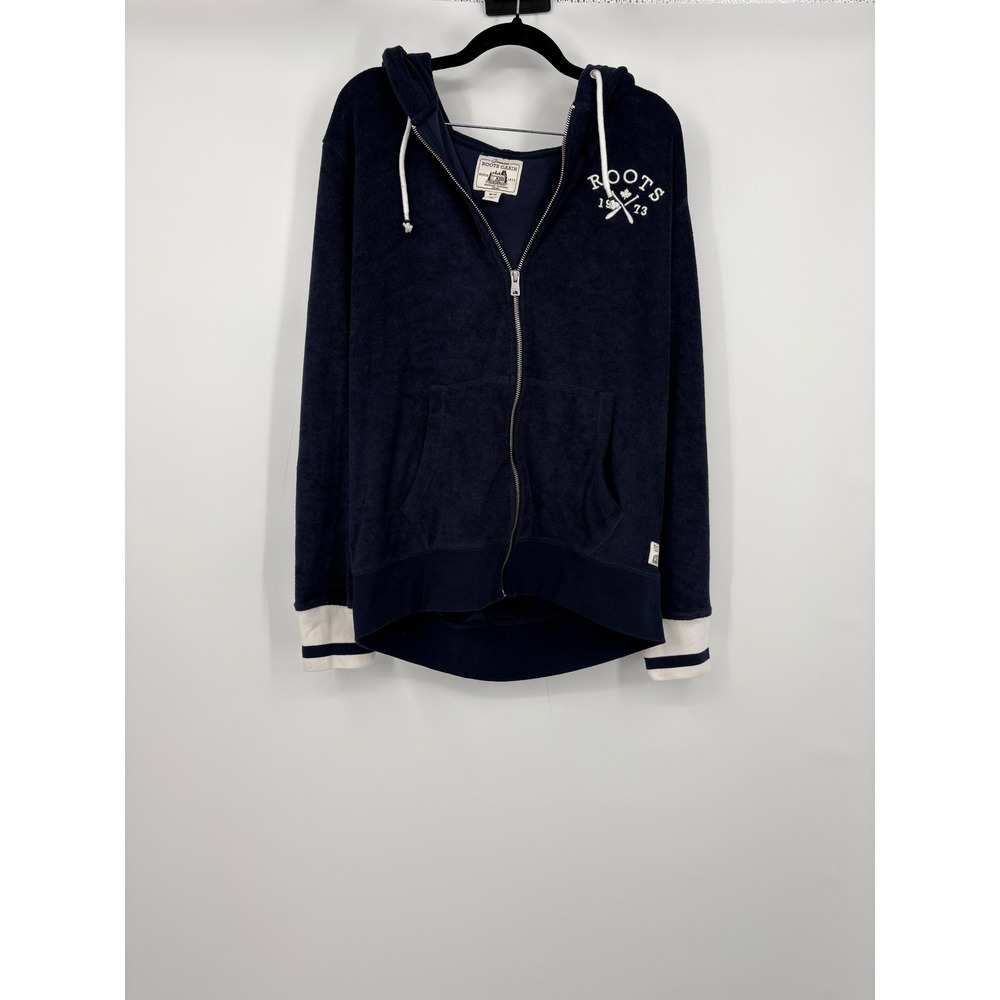 Roots Cabin Navy Terry Cloth Zip Up Hoodie Sweatshirt Womens M/M